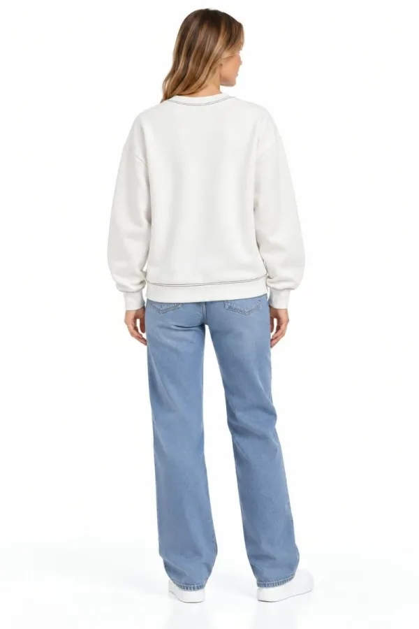 Bayan Asimetrik Cepli Üç İplik Bisiklet Yaka Sweatshirt