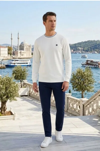 Erkek Bisiklet Yaka Kolu Ribanalı Sweatshirt