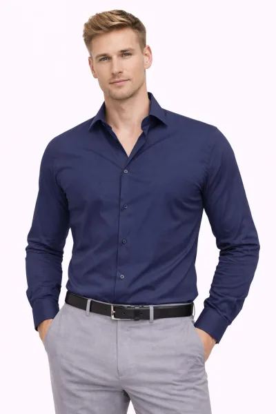 Slim Fit Rahat Kumaş Uzun Kollu  Erkek Gömlek
