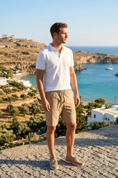 Erkek Çift Cep Kapaklı Capri Şort