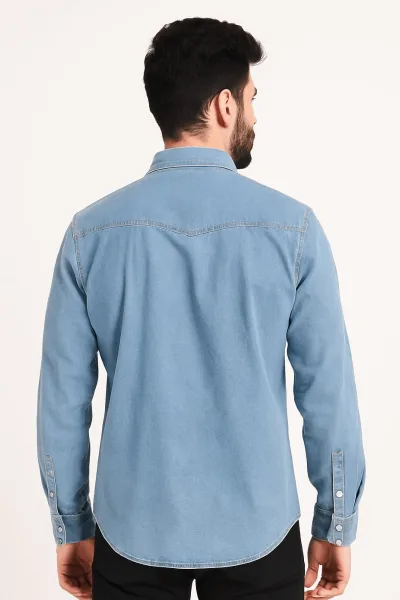 Uzun Kollu Pamuklu Çift Cep Kapaklı Regular Kesim Erkek Denim Gömlek