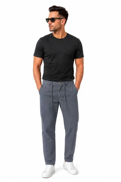 Erkek Keten Pantolon Chino İpli Kemerli