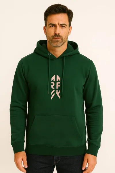 Uzun Kollu Kanguru Cepli Pamuk Karışımlı Baskılı Erkek Kapüşonlu Sweatshirt