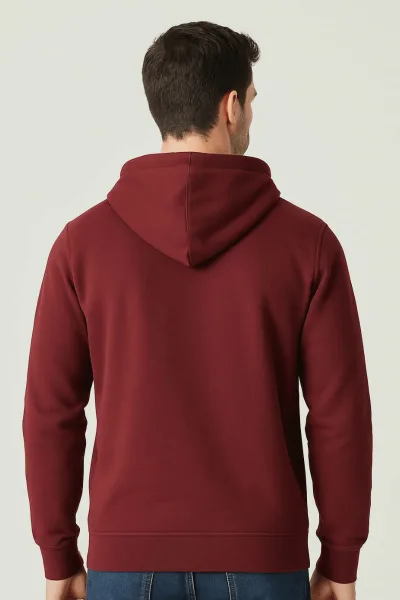 Uzun Kollu Kanguru Cepli Pamuk Karışımlı  Önden Baskılı Erkek Sweatshirt Kapşonlu