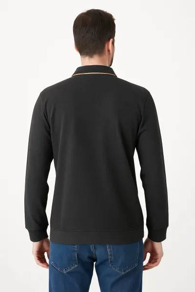 Polo Yaka Yakası Düğmeli Erkek Sweatshirt