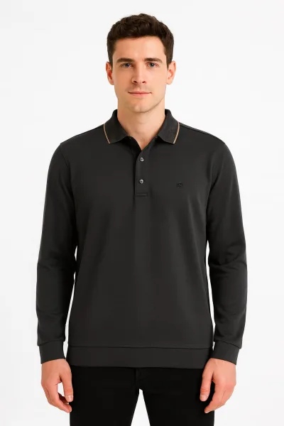 Polo Yaka Yakası Düğmeli Erkek Sweatshirt