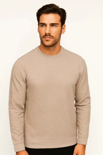 Bisiklet Yaka Uzun Kollu Viskon Karışımlı Regular Kesim Erkek Sweatshirt