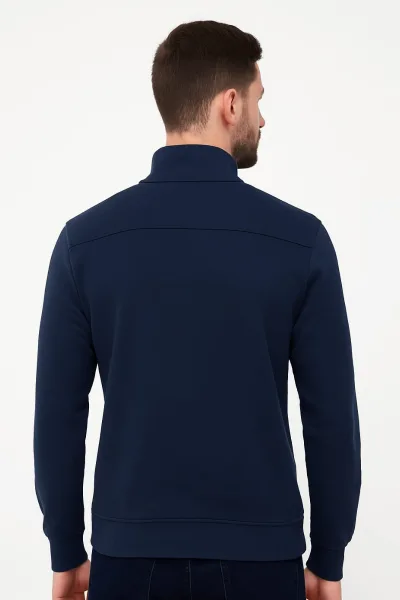 Dik Yakalı Uzun Kollu Yarım  Fermuarlı Rahat Kesim Erkek Swetshirt