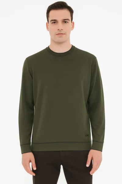 Bisiklet Yaka Çizgi Detaylı Uzun Kollu Erkek Triko Sweatshirt