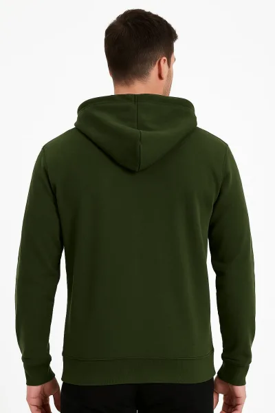 Ön Yazı Baskılı Uzun Kollu Pamuk Karışımlı Kanguru Cepli  Kapşonlu Erkek Sweatshirt