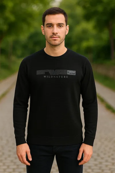 Bisiklet Yaka Uzun Kollu Regular Erkek Baskılı Sweatshirt