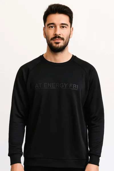Erkek Bisiklet Yaka Uzun Kollu Pamuk Karışımlı Regular Baskılı Sweatshirt