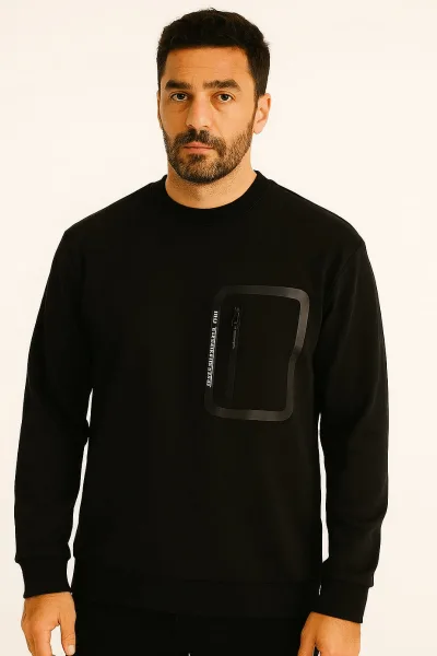 Uzun Kollu Pamuk Karışımlı Cep Baskılı Regular Erkek Sweatshirt