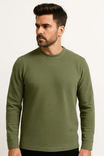 Bisiklet Yaka Uzun Kollu Pamuk Karışımlı Kalın Regular Erkek Sweatshirt