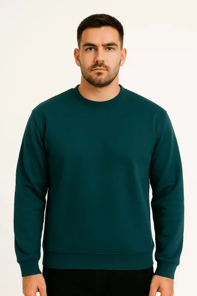 Bisiklet Yaka Uzun Kollu Pamuk Karışımlı Kalın Regular Erkek Sweatshirt