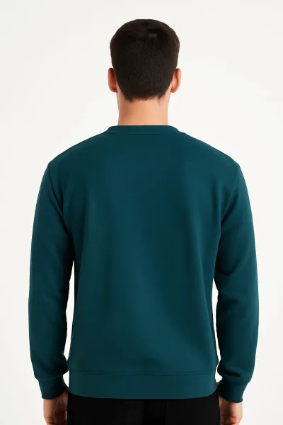 Bisiklet Yaka Uzun Kollu Pamuk Karışımlı Kalın Regular Erkek Sweatshirt