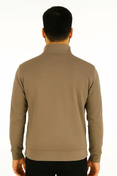 Uzun Kollu Yarım Fermuarlı Pamuk Karışımlı Regular Erkek Dik Yaka Sweatshirt