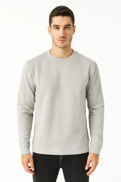Uzun Kollu İçi Pamuklu Bisiklet Yaka Sweatshirt