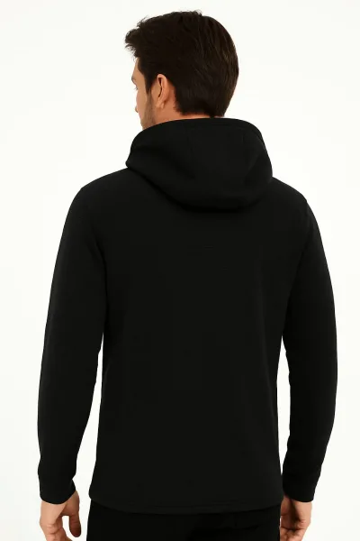 Erkek Fermuarlı Kapşonlu Kendi Çizgili Sweatshirt