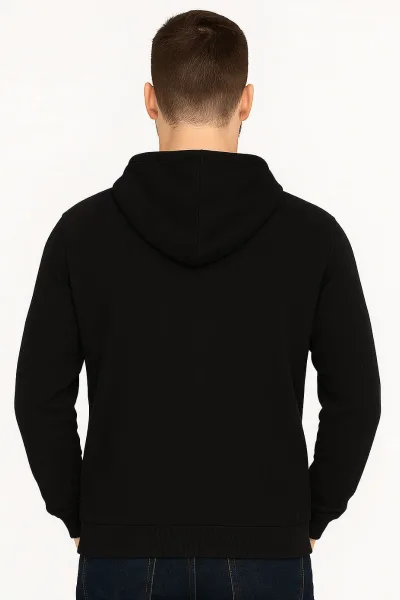 Uzun Kollu Kapşonlu Kanguru Cepli Pamuk Karışımlı Önden Baskılı Erkek Sweatshirt