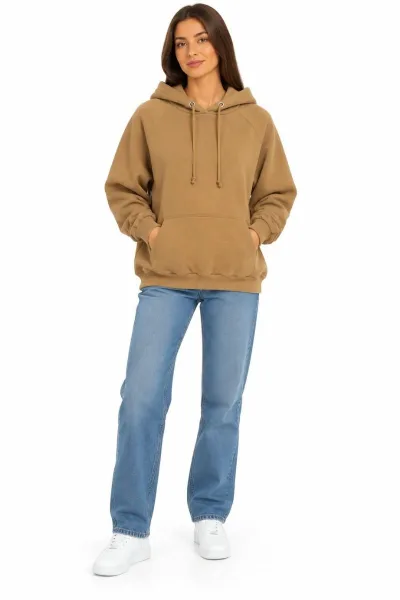 Bayan Üç İplik Pamuklu Basic Hoodie Kapüşonlu Sweat