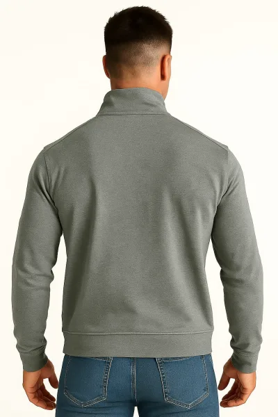 Selanik Örgü Pamuk Karışımlı Fermuarlı Regular Kesim Erkek Dik Yaka Sweatshirt