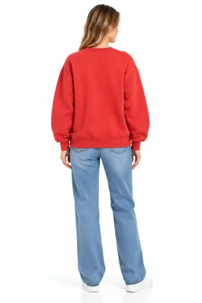 Bayan Bisiklet Yaka Güneş Baskılı Üç İplik Sweatshirt