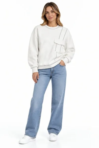 Bayan Asimetrik Cepli Üç İplik Bisiklet Yaka Sweatshirt