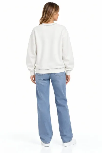 Bayan Asimetrik Cepli Üç İplik Bisiklet Yaka Sweatshirt
